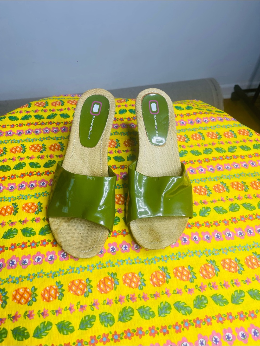 Bandolino Olive Green Patent Slide Mules